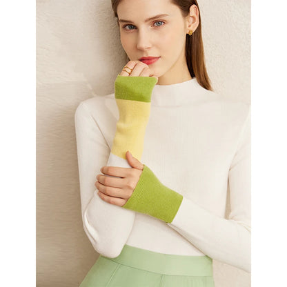 Slim-fit color-contrast pullover minimalist half-high collar sweater