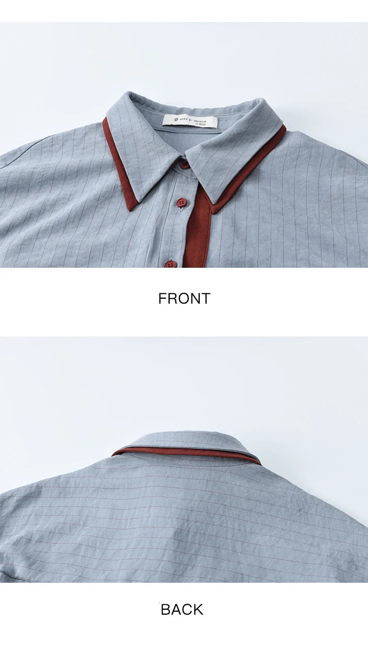 Blue-red contrasting color loose retro top