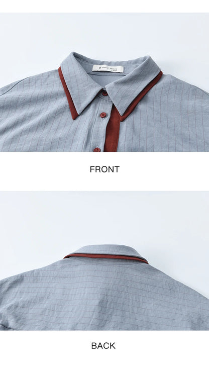 Blue-red contrasting color loose retro top