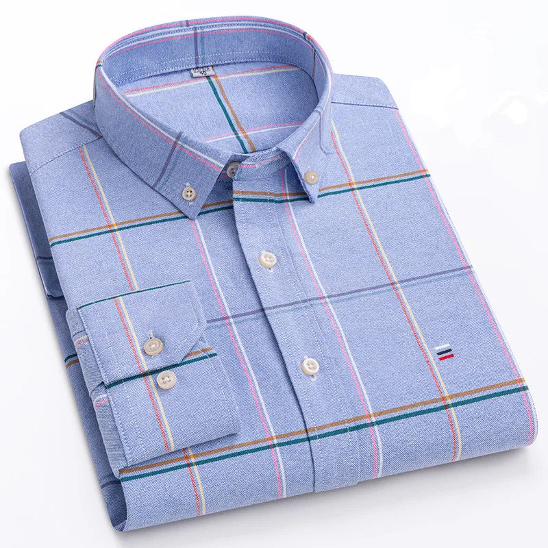 Smart casual cotton shirt with long sleeves, perfect for office or daily wear
