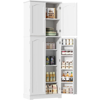 High kitchen cabinet with enclosed shelving for tidy pantry space