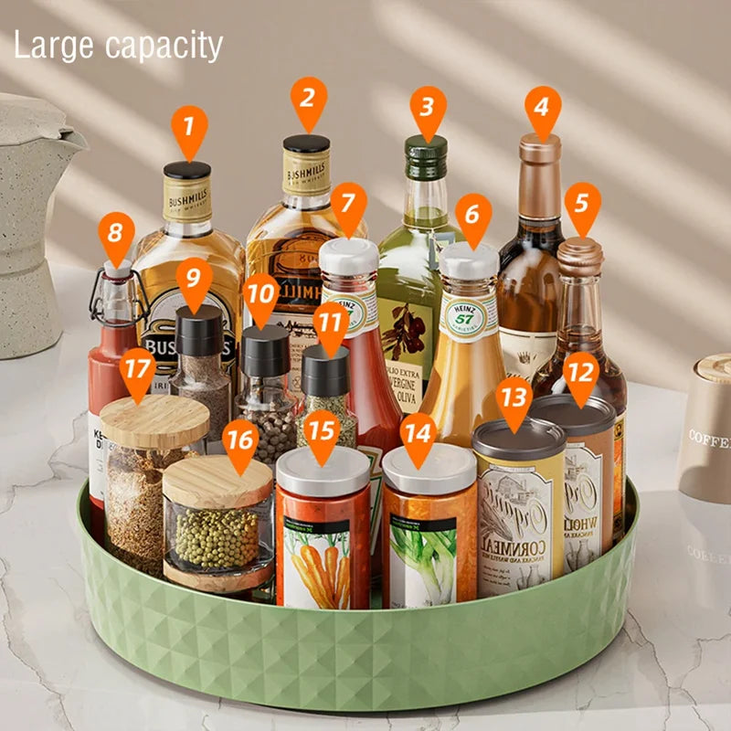 360° rotating spice rack tray for easy cabinet organization; non-slip design
