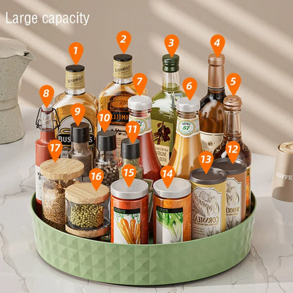 360° rotating spice rack tray for easy cabinet organization; non-slip design