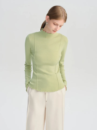 Women’s petite half-high collar embroidered knit sweater