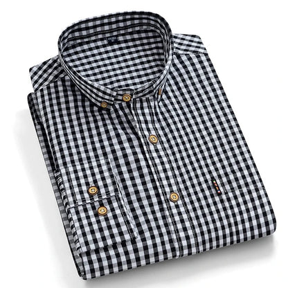 Premium 100% cotton Korean plaid shirt—slim fit, stylish, and comfortable