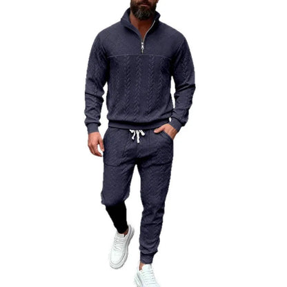 Cozy winter zip sweater with jacquard style — warm, sporty, and casual