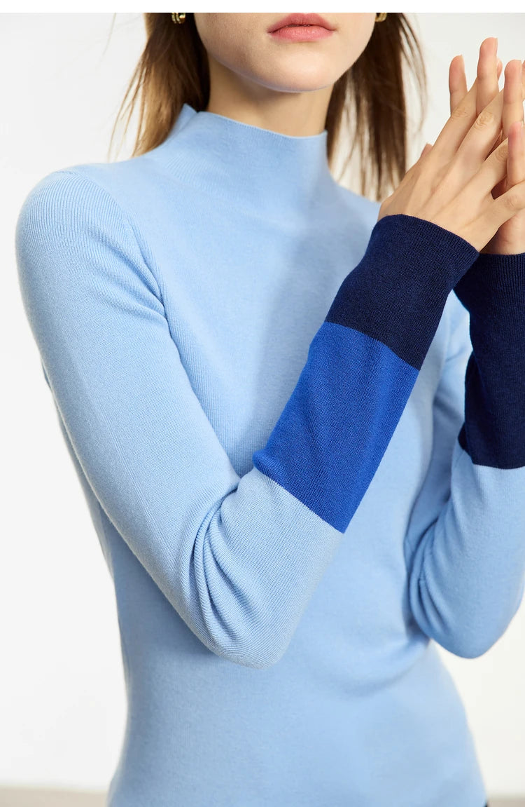 Slim-fit color-contrast pullover minimalist half-high collar sweater
