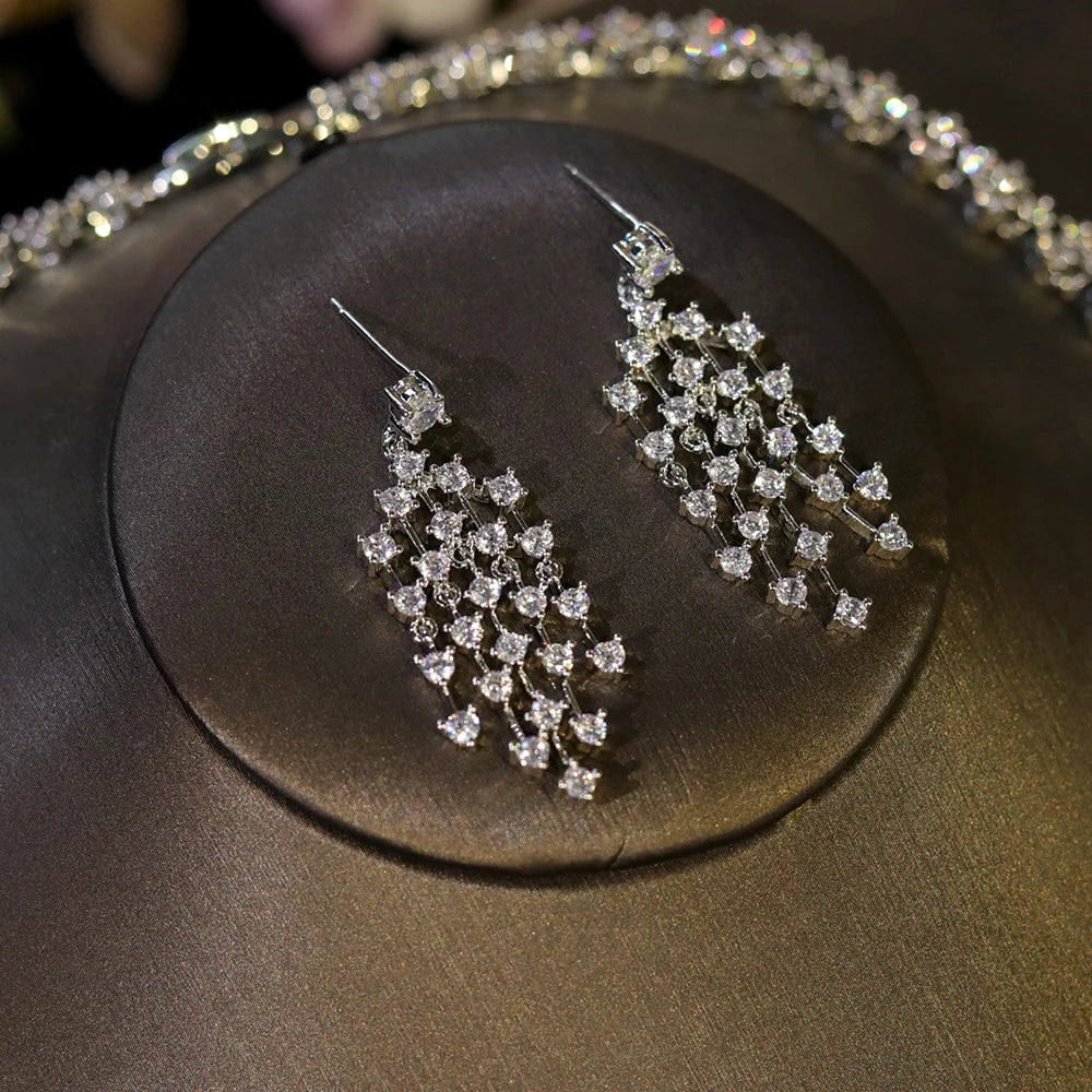ASNORA CZ Bridal Necklace Set – Water Drop Wedding Design