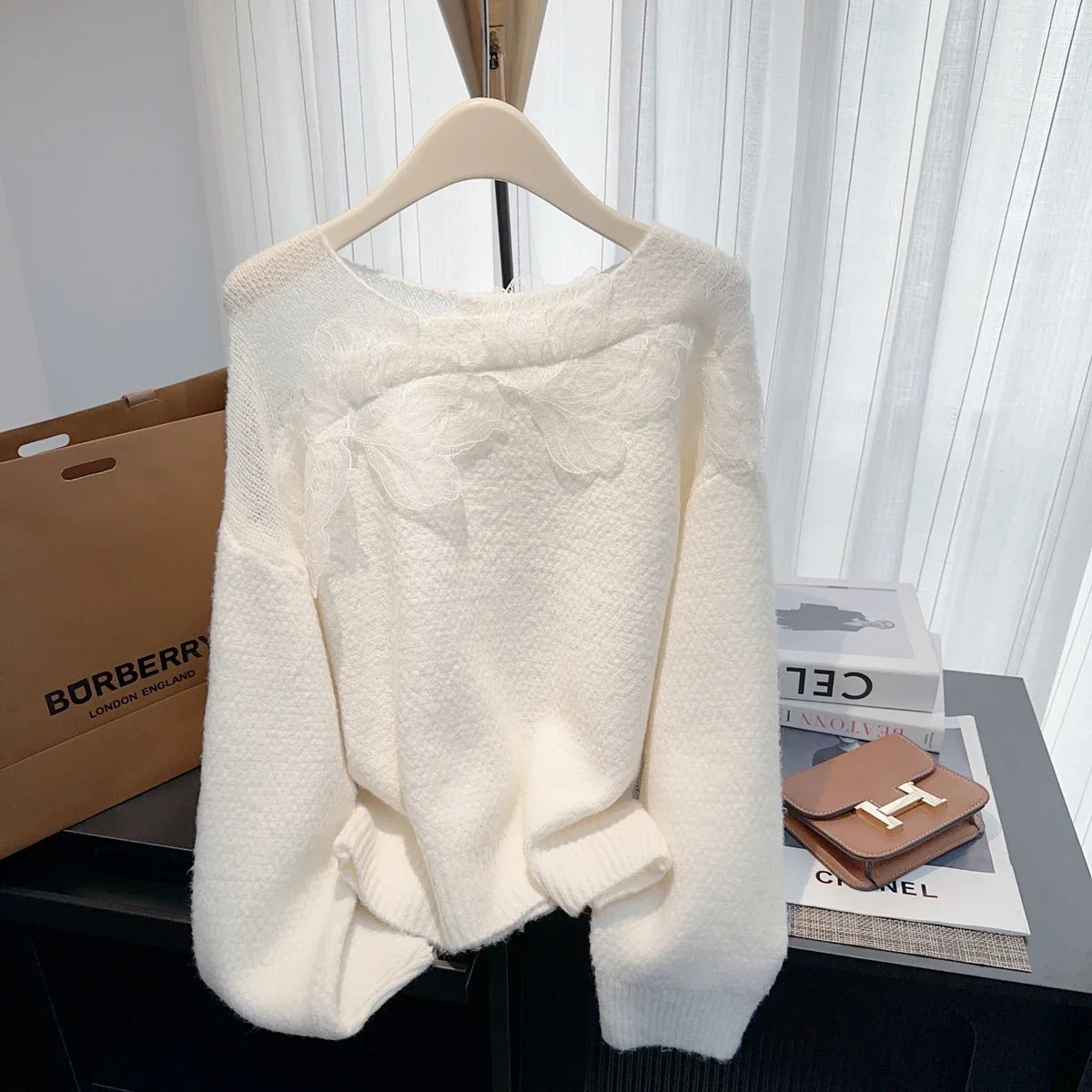 Women’s Korean lazy lace splicing sweater