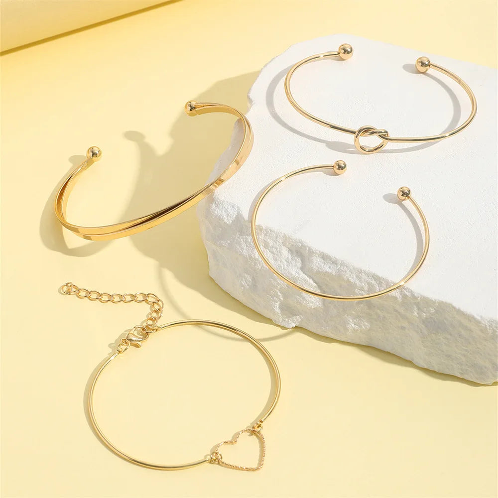 4PCS Stainless Steel Bracelets – Woven Twist Bangles