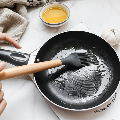 12-piece silicone kitchen utensil set with wooden handles—non-stick safe