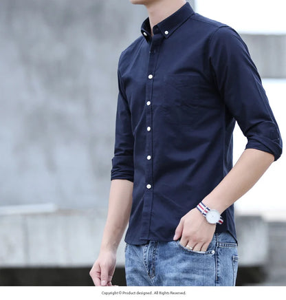 Men’s 100% cotton plaid shirt, stylish slim design for office or casual