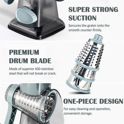 Multi-purpose cheese and vegetable grater for quick kitchen prep