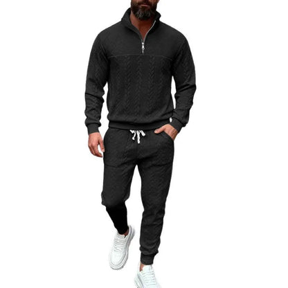 Cozy winter zip sweater with jacquard style — warm, sporty, and casual