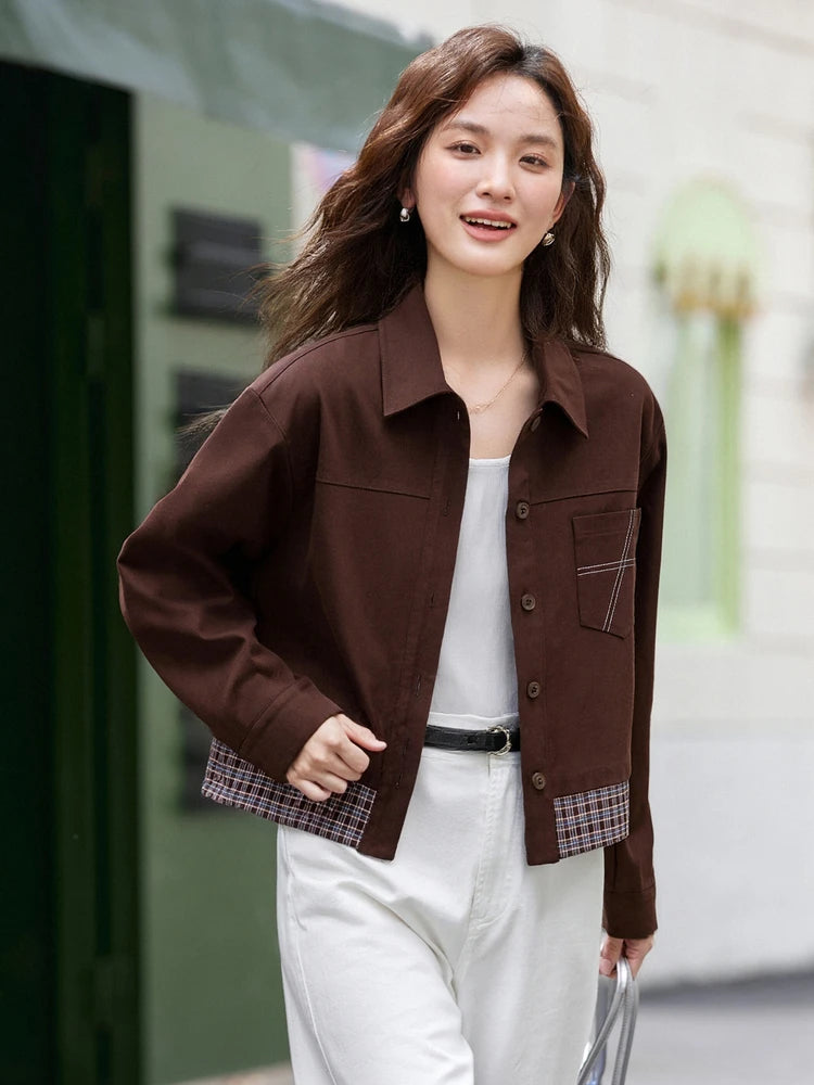 Turn-down collar long-sleeve outerwear for ladies