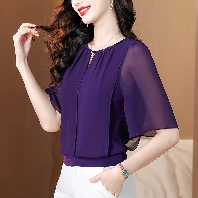 Women’s summer half-sleeve chiffon blouse