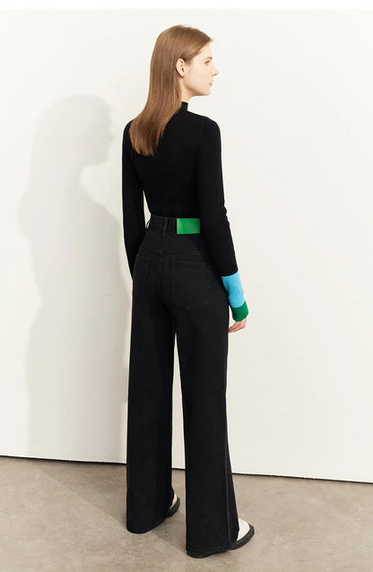 Slim-fit color-contrast pullover minimalist half-high collar sweater