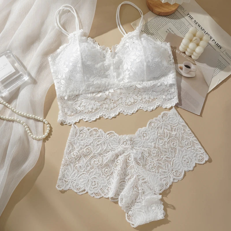Women’s Lace Bra & Panty Set – Sexy Hollow Back, No Wire