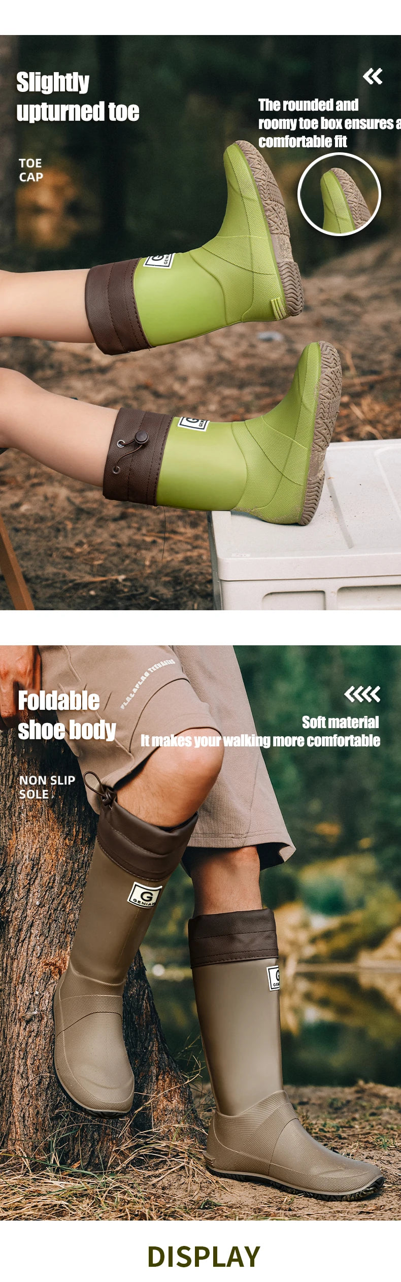 Non-slip fleece-lined rain boots for men & women