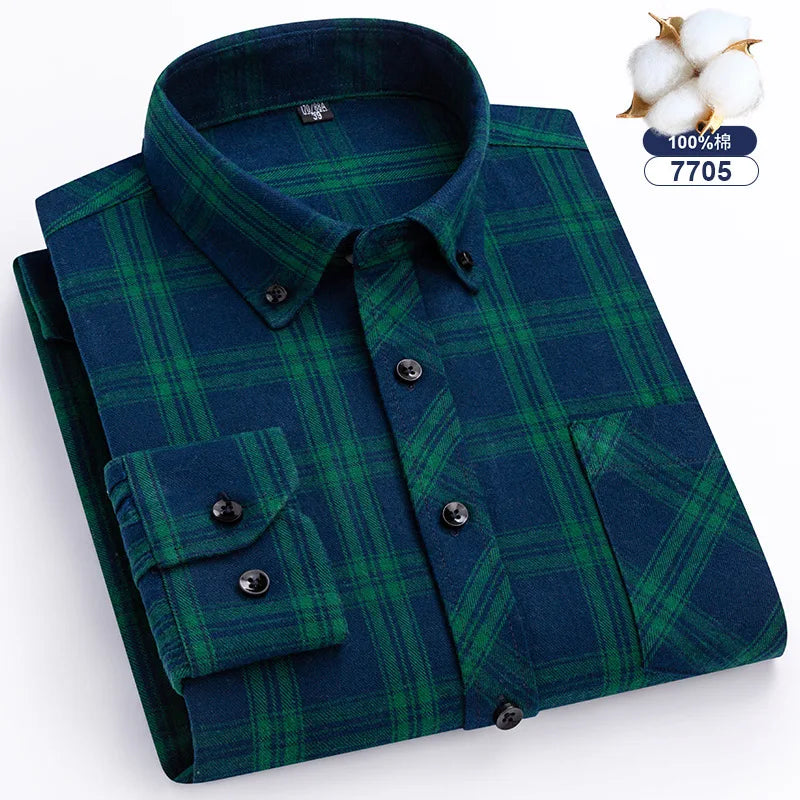 Big-size 8XL flannel shirt, soft 100% cotton, classic plaid
