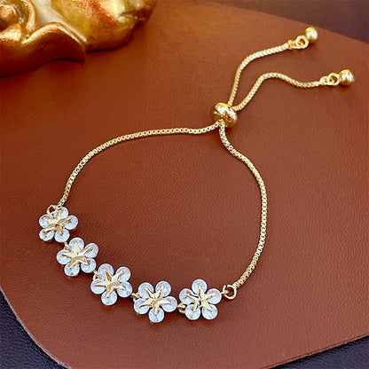 Rhinestone Charm Bracelet – Stars & Flowers, Gold Adjustable Bangle