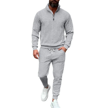 Cozy winter zip sweater with jacquard style — warm, sporty, and casual