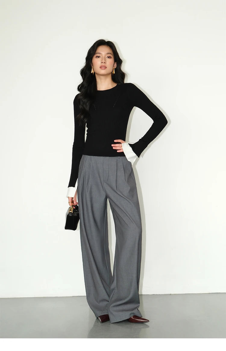 Loose drape casual straight trousers for office wear