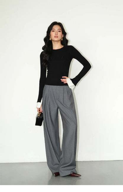 Loose drape casual straight trousers for office wear