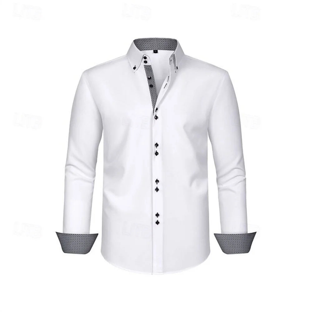 Men’s long-sleeve button-down business casual shirt