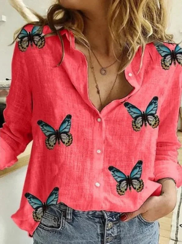 Women’s vintage cotton linen long-sleeve blouse