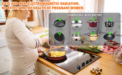 Compact 24" electric cooktop, 4 burners, residual heat indicator, knob operated, hard-wire installation