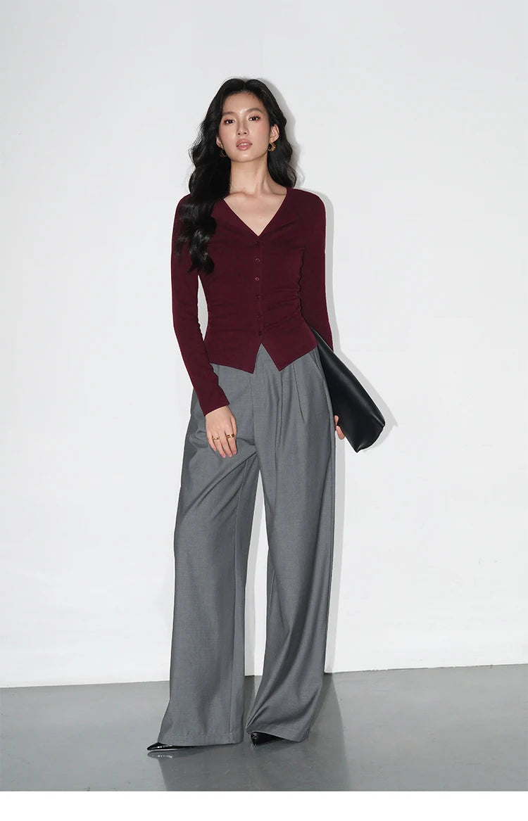 Loose drape casual straight trousers for office wear