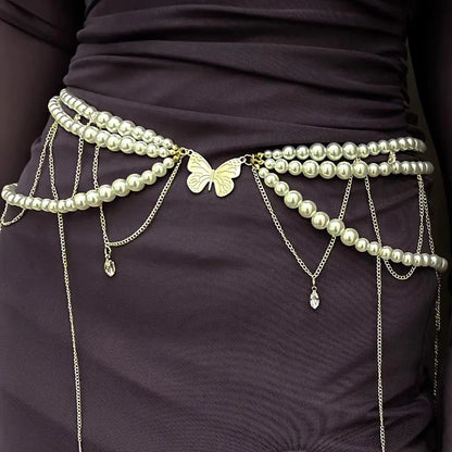Y2K Pearl Waist Chain – Multilayer Body Jewelry for Women