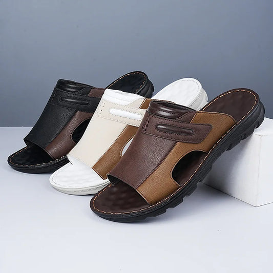 Lightweight comfortable leather outdoor slippers