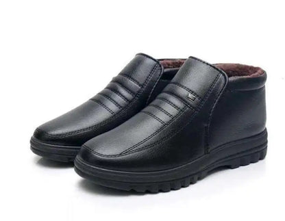 Men’s Waterproof Leather Shoes – High Top, Warm Winter Slip-On