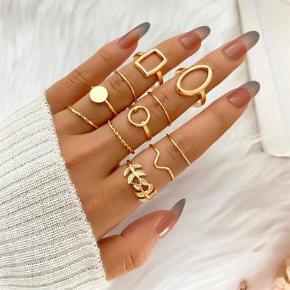 Chic Geometric Ring Set – 11PCS Trendy Party Jewelry