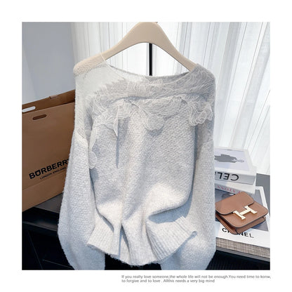 Women’s Korean lazy lace splicing sweater