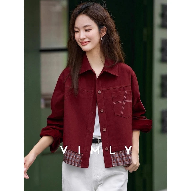 Turn-down collar long-sleeve outerwear for ladies