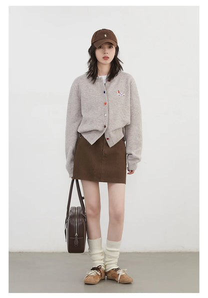 Casual knitted sweater with dog embroidery