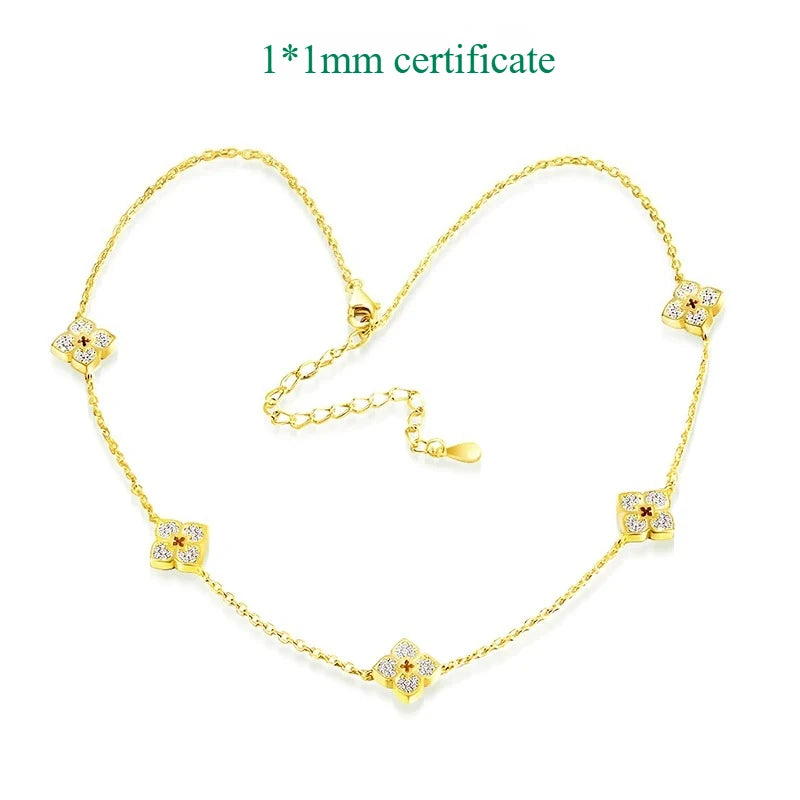 Floral Moissanite Choker – 925 Silver, Elegant Neck Chain