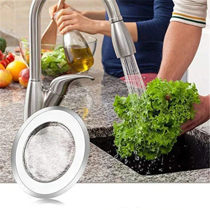 Durable stainless steel drain filter with fine mesh design; fits most sink drain holes