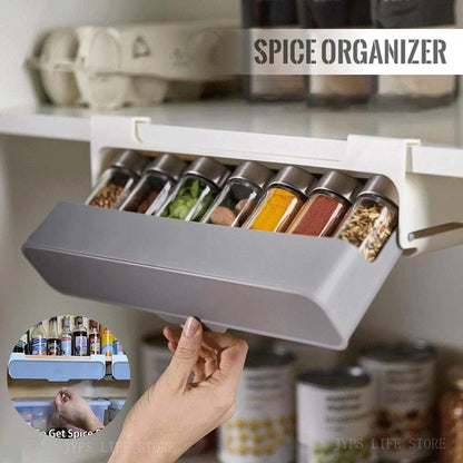 Space-saving spice storage rack for kitchen
