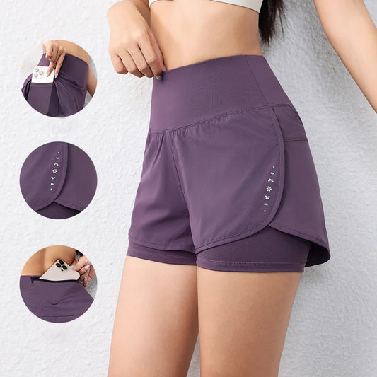 Layered sports shorts with pockets for yoga and fitness