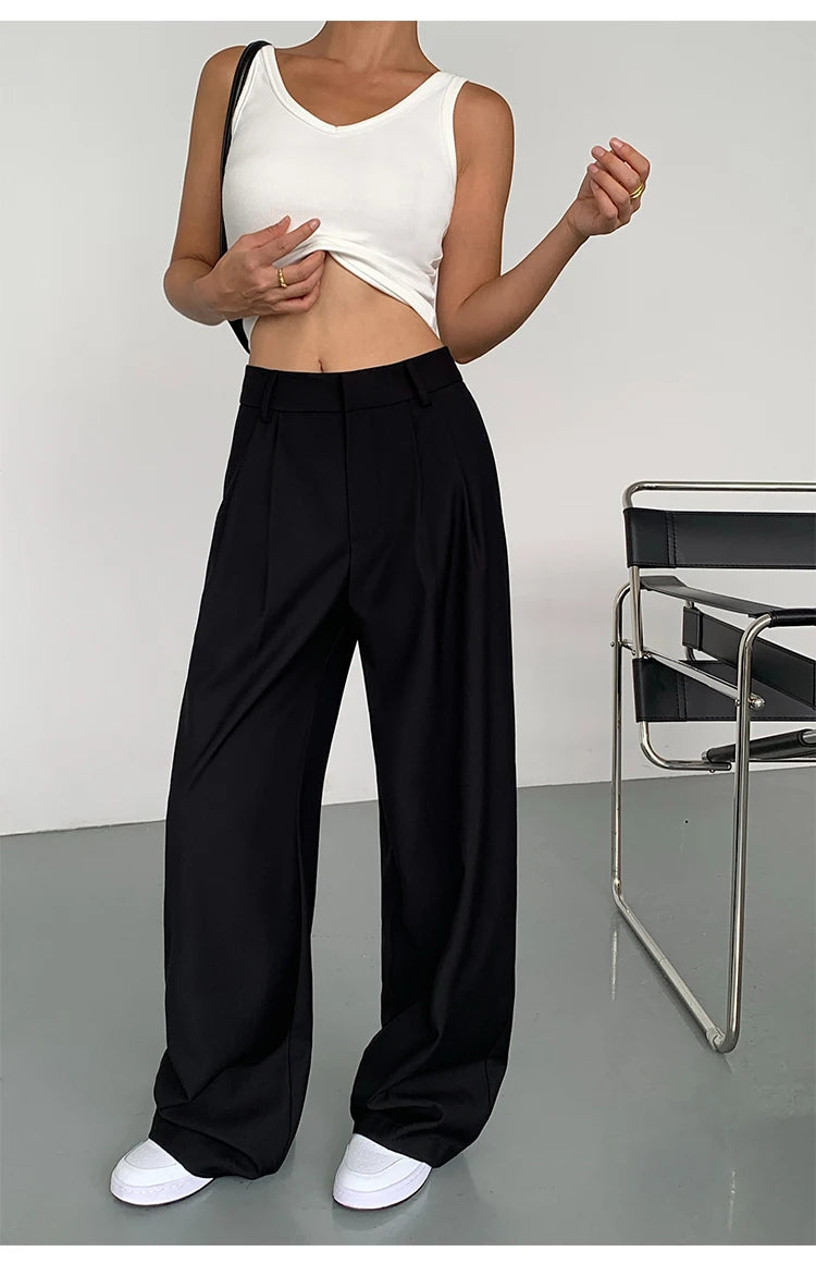 Loose drape casual straight trousers for office wear