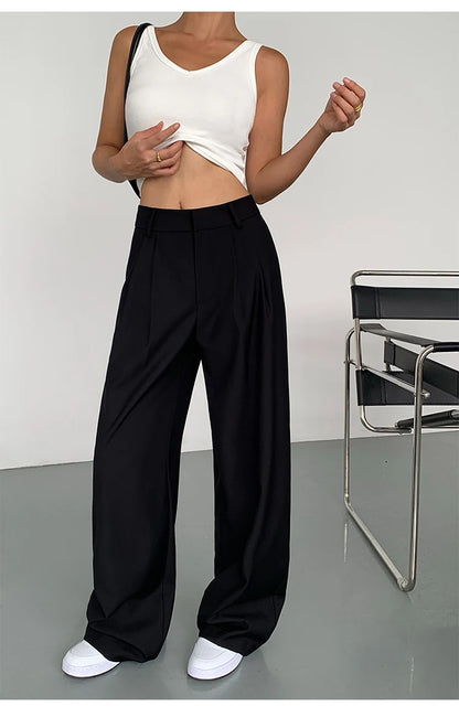 Loose drape casual straight trousers for office wear