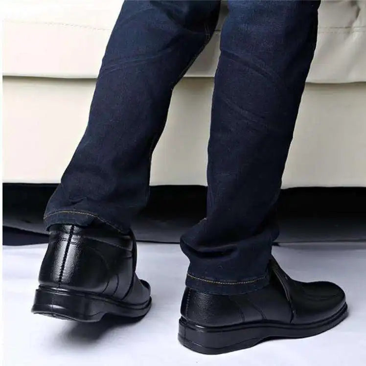 Men’s Waterproof Leather Shoes – High Top, Warm Winter Slip-On