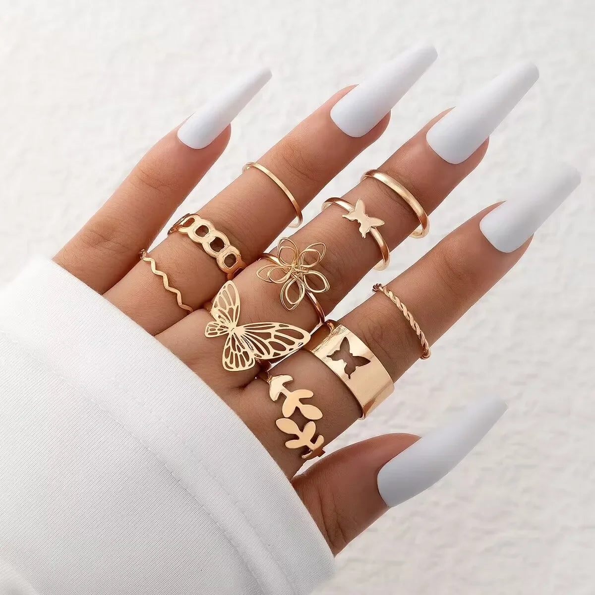 Chic Geometric Ring Set – 11PCS Trendy Party Jewelry