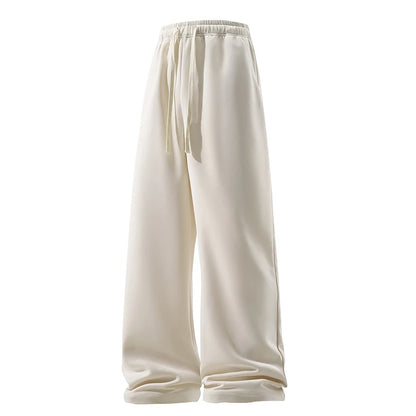Wide Leg Breathable Men’s Sweatpants — Elastic High Waist, Loose Straight Fit