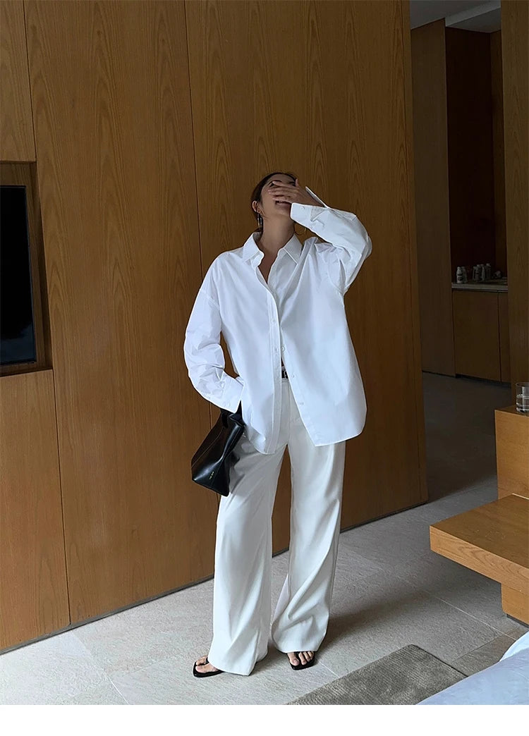 Loose drape casual straight trousers for office wear