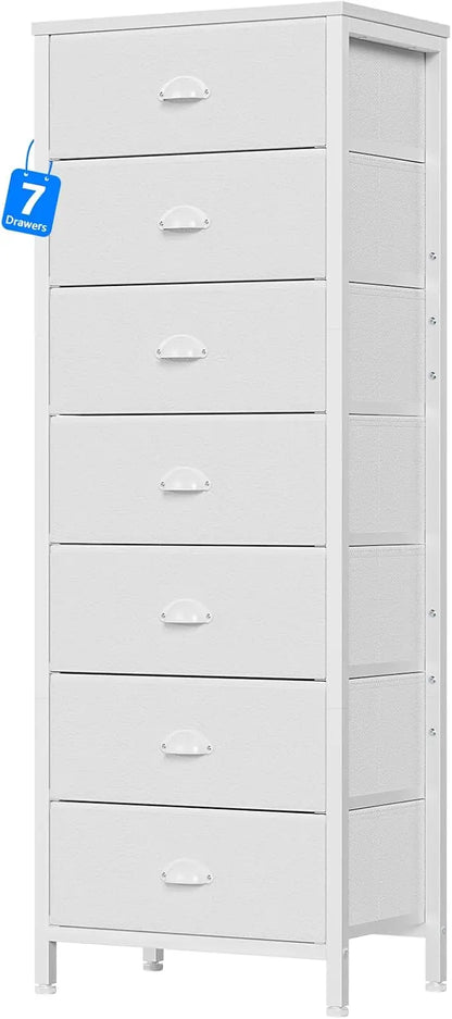 Industrial-style tall dresser with 6 drawers and fabric storage—ideal for bedrooms or dorm rooms
